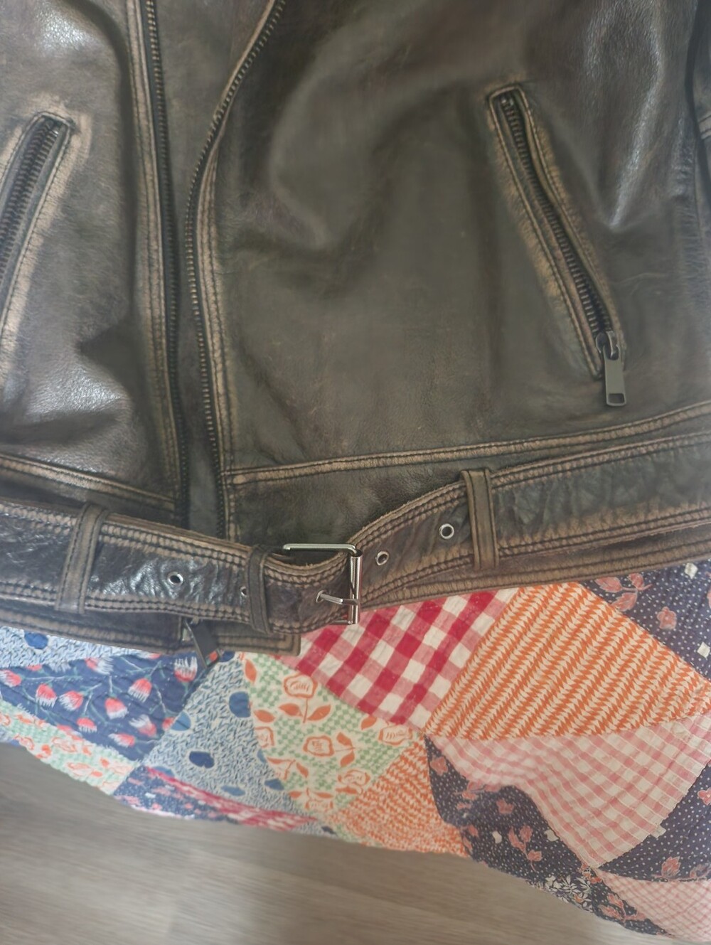 Wilson Stella Womens Distressed Leather Biker Jacket - Dark Brown - Picture 4 of 11